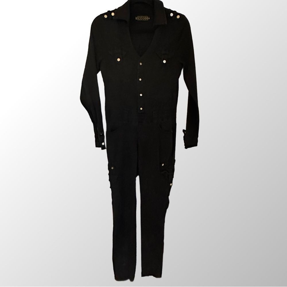 Coogi Jumpsuit Womens Size M Black Long Sleeve Gold Hardware Utility Boiler Suit